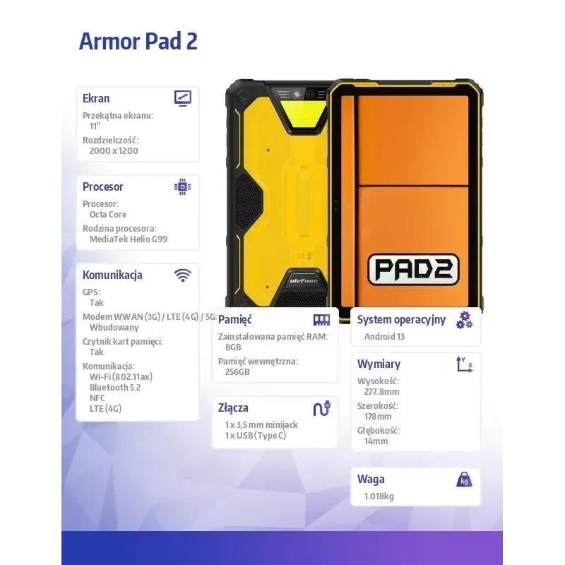 Tablet UleFone Armor Pad 2 11 inch Octa-Core 8GB RAM 256GB Storage Android