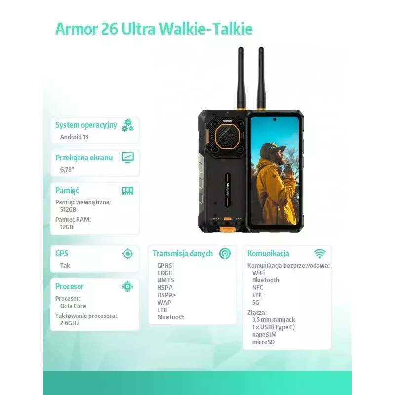 Smartphone UleFone Armor 26 Ultra 6.1 inch 12GB RAM 512GB storage Black