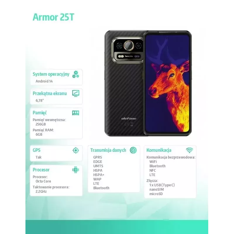 Smartphone UleFone Armor 25T 6.0 inch 6/256GB Frost Black, Energy class B
