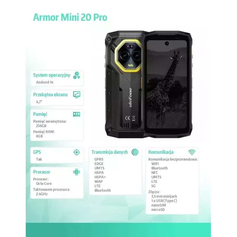Smartphone UleFone Armor Mini 20 Pro 4G 6.1 inch 8/256GB Black, Energy class B