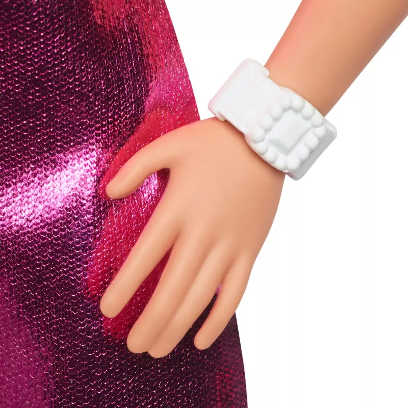 Barbie Fashionistas Doll #230 in Metallic Pink Minidress with Heart Cut-Out, Blond Hair