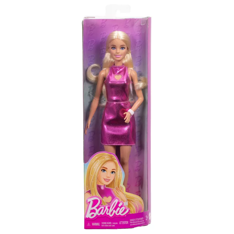 Barbie Fashionistas Doll #230 in Metallic Pink Minidress with Heart Cut-Out, Blond Hair