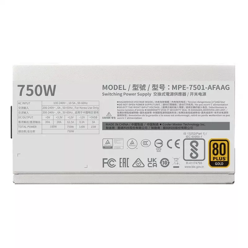 Power Supply Unit Cooler Master MWE Gold 750 V2 750W