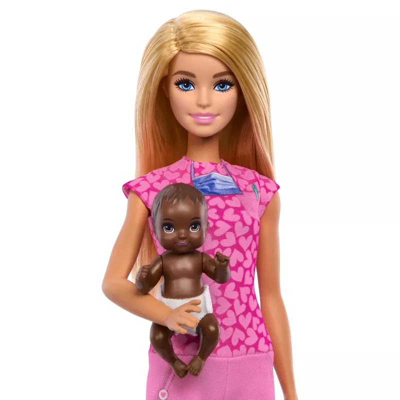 Barbie Baby Doctor Doll with Blonde Fashion Doll, 1 Baby Doll, Furniture & Accessories