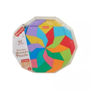 Fisher-Price Wooden Mandala Geometric Puzzle for Toddlers & Kids, 40 Wood Pieces