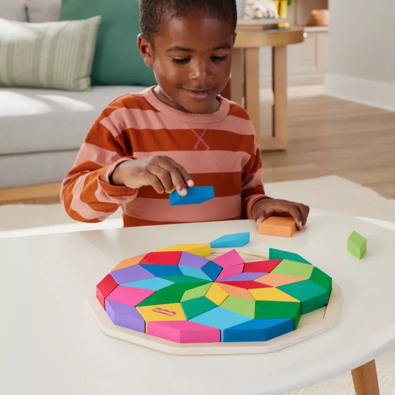 Fisher-Price Wooden Mandala Geometric Puzzle for Toddlers & Kids, 40 Wood Pieces