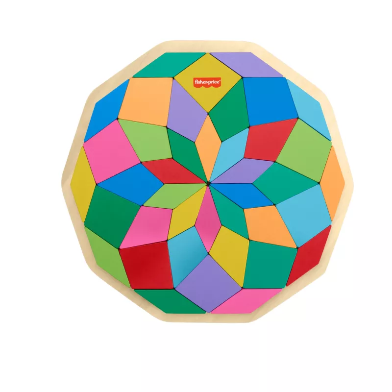 Fisher-Price Wooden Mandala Geometric Puzzle for Toddlers & Kids, 40 Wood Pieces