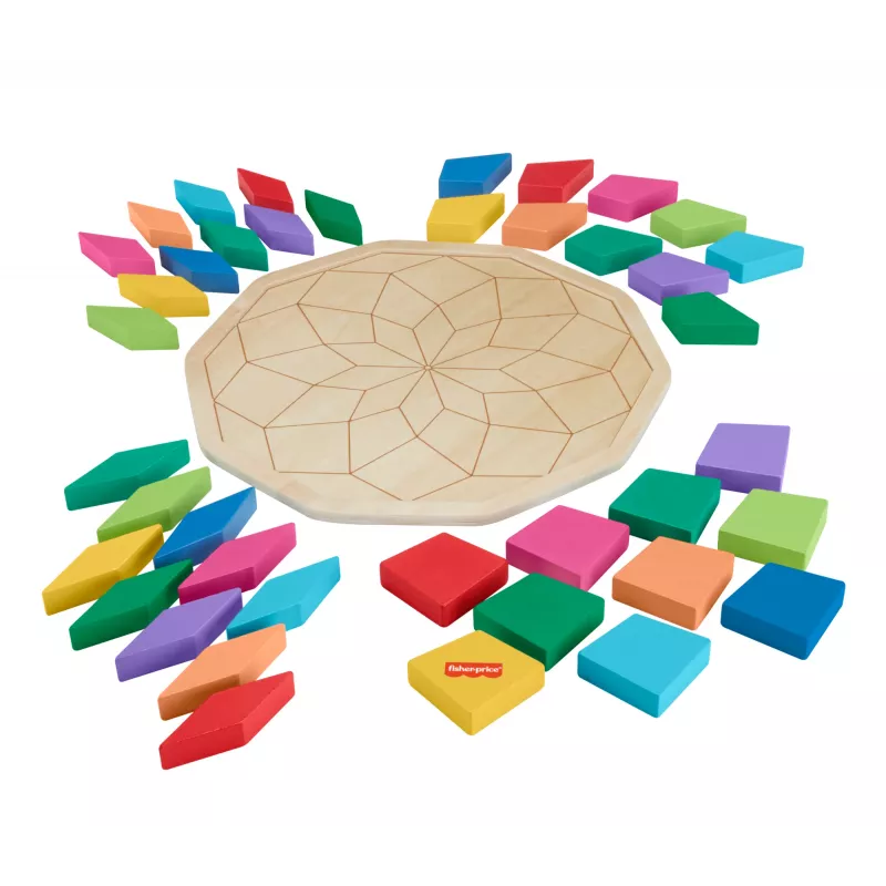 Fisher-Price Wooden Mandala Geometric Puzzle for Toddlers & Kids, 40 Wood Pieces