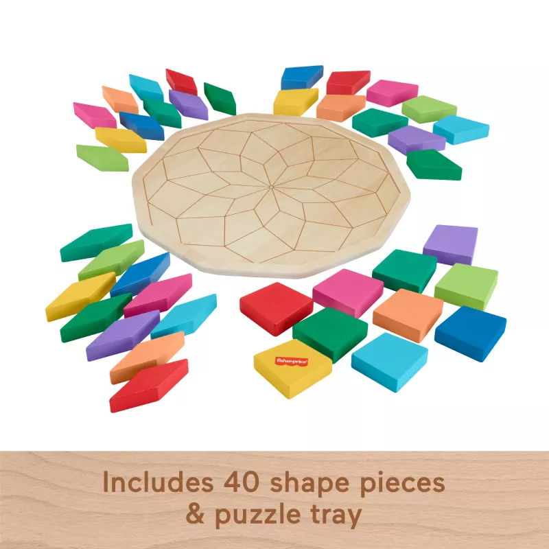 Fisher-Price Wooden Mandala Geometric Puzzle for Toddlers & Kids, 40 Wood Pieces