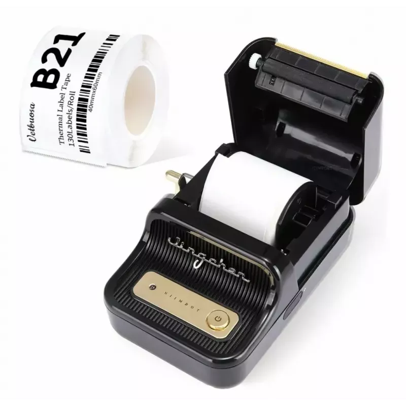 Label printer NIIMBOT B21S Black — compact Bluetooth roll printer, 50 mm print width, 60 mm/s, Li-Ion 1200 mAh