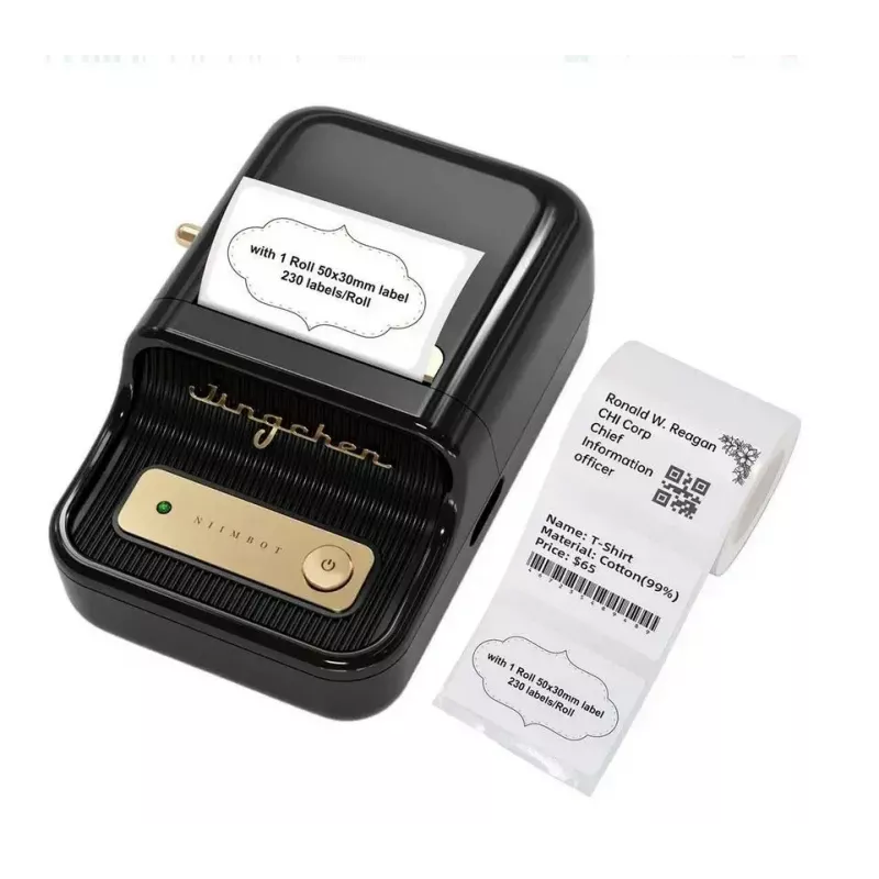 Label printer NIIMBOT B21S Black — compact Bluetooth roll printer, 50 mm print width, 60 mm/s, Li-Ion 1200 mAh