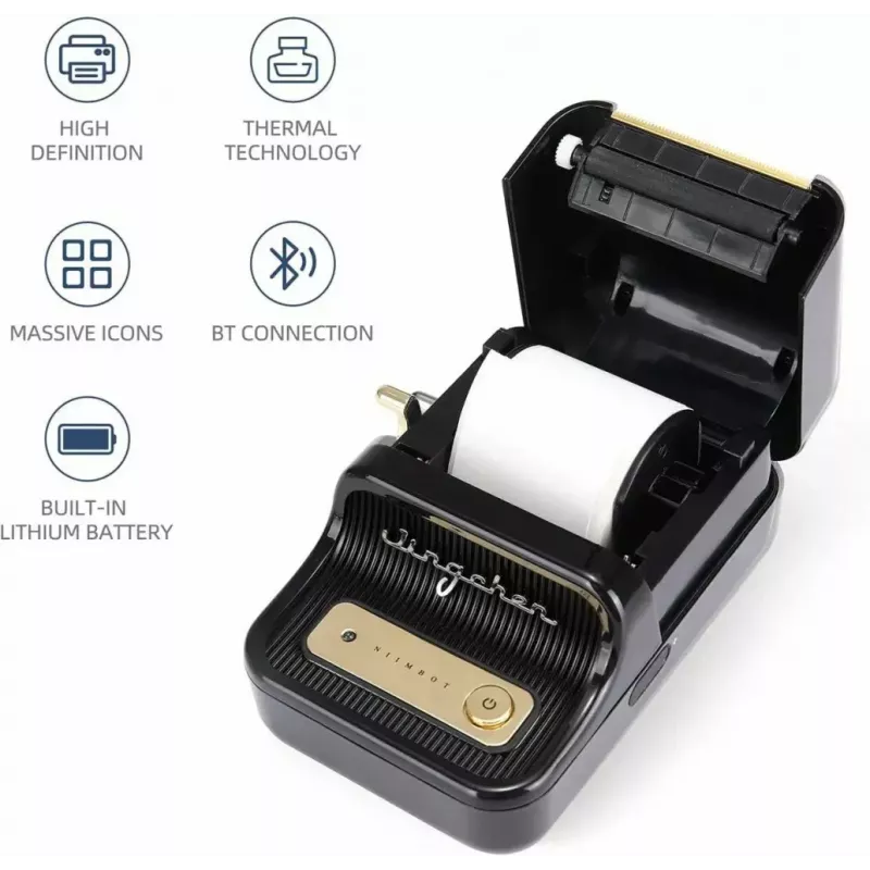 Label printer NIIMBOT B21S Black — compact Bluetooth roll printer, 50 mm print width, 60 mm/s, Li-Ion 1200 mAh