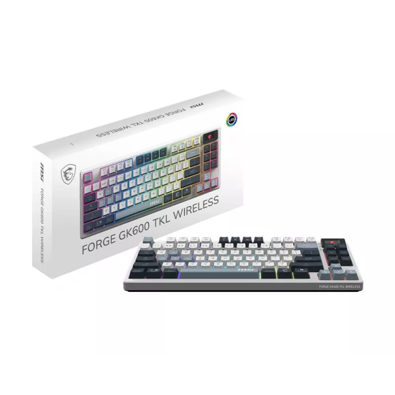 Mechanical Tenkeyless Gaming Keyboard MSI FORGE GK600 TKL Wireless USB + Bluetooth QWERTY UK English RGB Blue/White