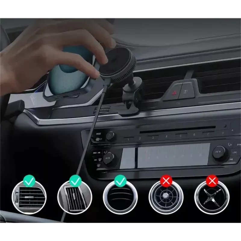 Aukey Wireless Charging Mount HD-MC13A MagSafe-compatible air vent car mount for iPhone, 15W wireless charging