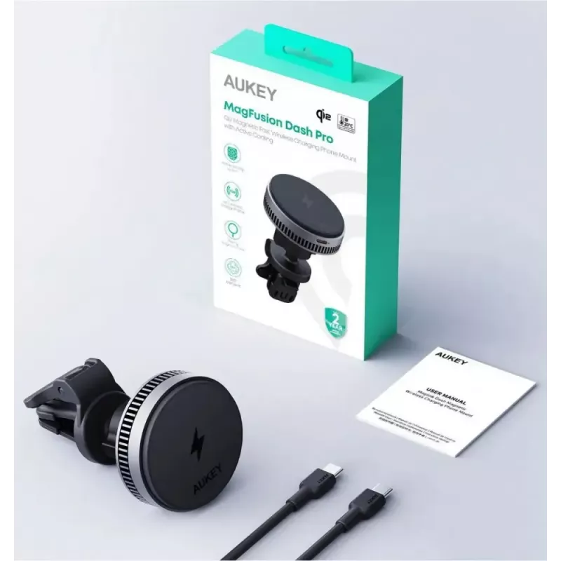 Aukey Wireless Charging Mount HD-MC13A MagSafe-compatible air vent car mount for iPhone, 15W wireless charging