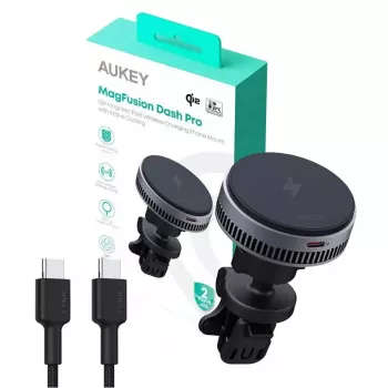 Aukey Wireless Charging Mount HD-MC13A MagSafe-compatible air vent car mount for iPhone, 15W wireless charging