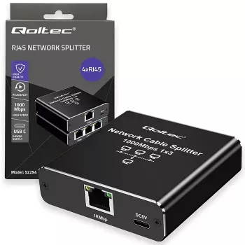 Ethernet splitter QOLTEC 52294 1x3 RJ45 with USB-C power input