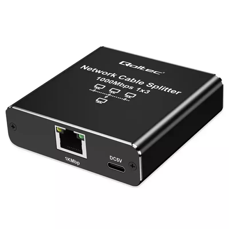 Ethernet splitter QOLTEC 52294 1x3 RJ45 with USB-C power input