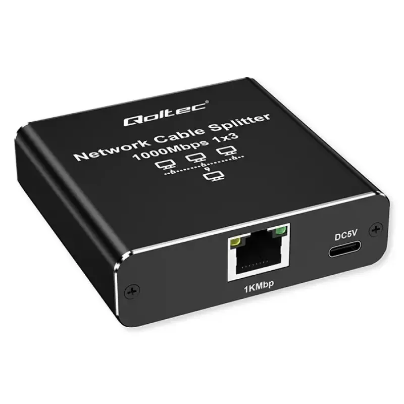 Ethernet splitter QOLTEC 52294 1x3 RJ45 with USB-C power input