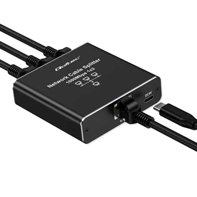 Ethernet splitter QOLTEC 52294 1x3 RJ45 with USB-C power input