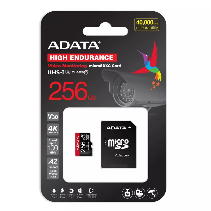 MicroSDXC memory card ADATA 256 GB AUSDX256GUI3V30SHA2-RA1 UHS-I Class 10 V30 (read 100 MB/s, write 80 MB/s) with SD adapter