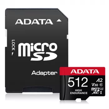 MicroSDXC memory card ADATA 512GB UHS‑I U3 V30 Class 10 A2, 100/85 MB/s, waterproof