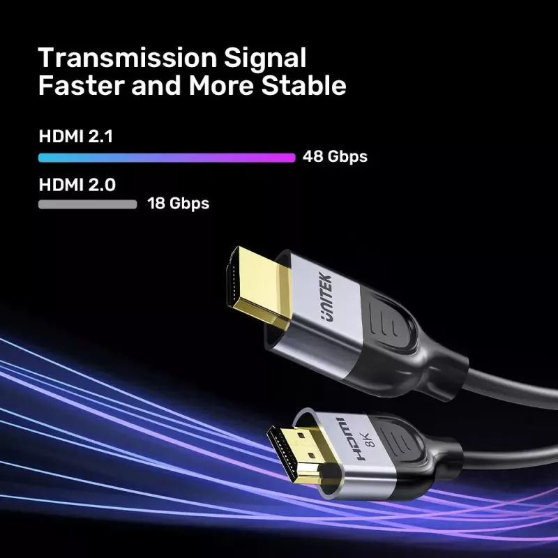 HDMI Cable UNITEK C11086GY01-1M 1m 2.1 48 Gbit/s Black Grey