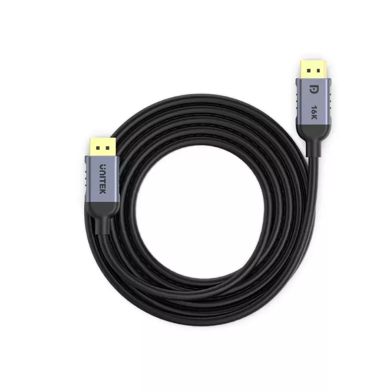 DisplayPort cable Unitek C1628GY01-2M — 2 m, DisplayPort 2.1, 7680×4320 @ up to 240 Hz, 32.4 channels, tinned copper