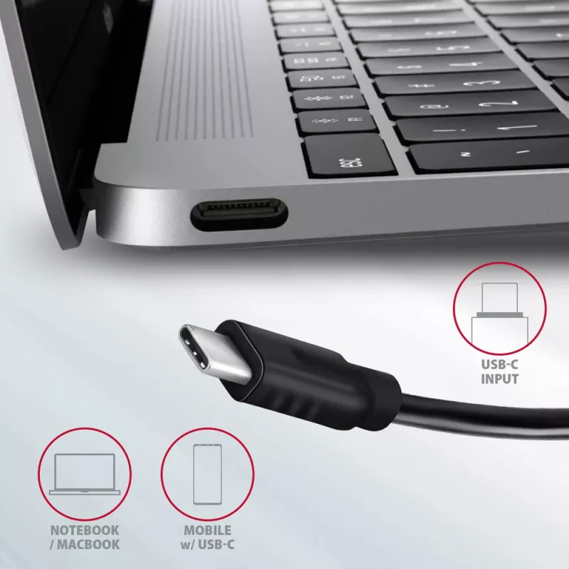 Axagon HMC-5G21 USB 10Gbps hub, 2x USB-A, 2x USB-C, HDMI 4k/30Hz, PD 60W, USB-C cable