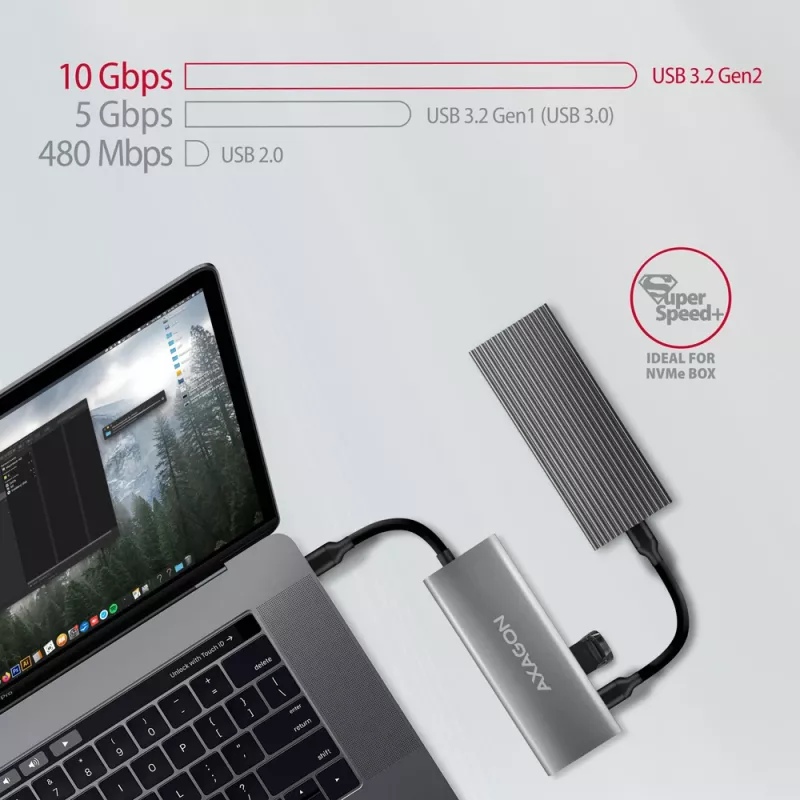 Axagon HMC-5G21 USB 10Gbps hub, 2x USB-A, 2x USB-C, HDMI 4k/30Hz, PD 60W, USB-C cable