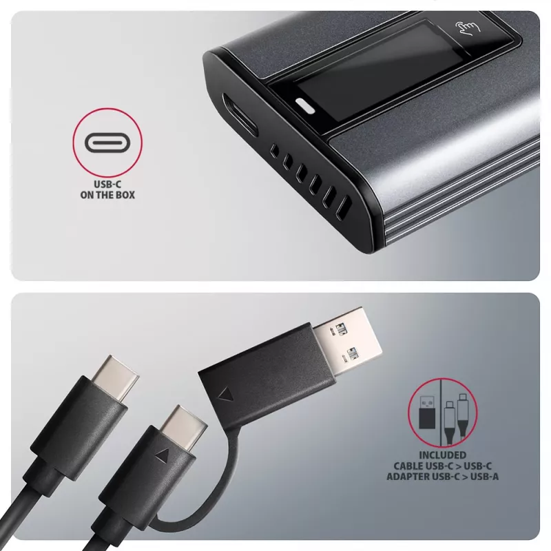 Axagon EEM2-SD2 USB-C 10Gbps - M.2 NVMe & SATA SSD DISPLAY box