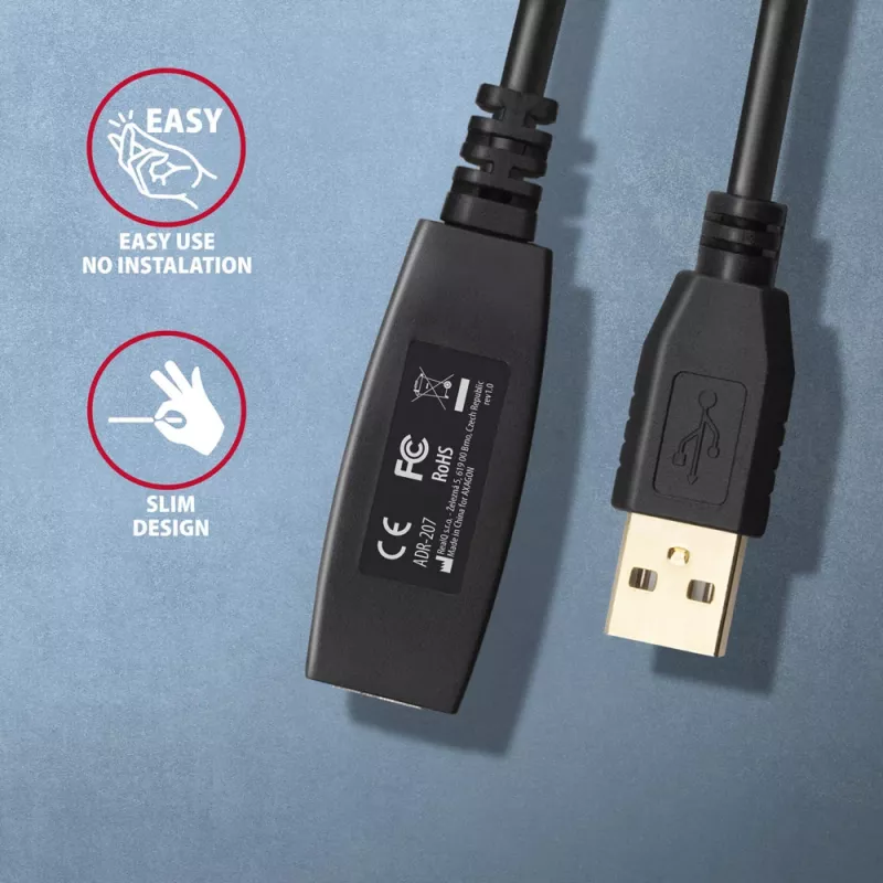 Axagon ADR-207 USB repeater cable 7.5 m USB 2.0 Black