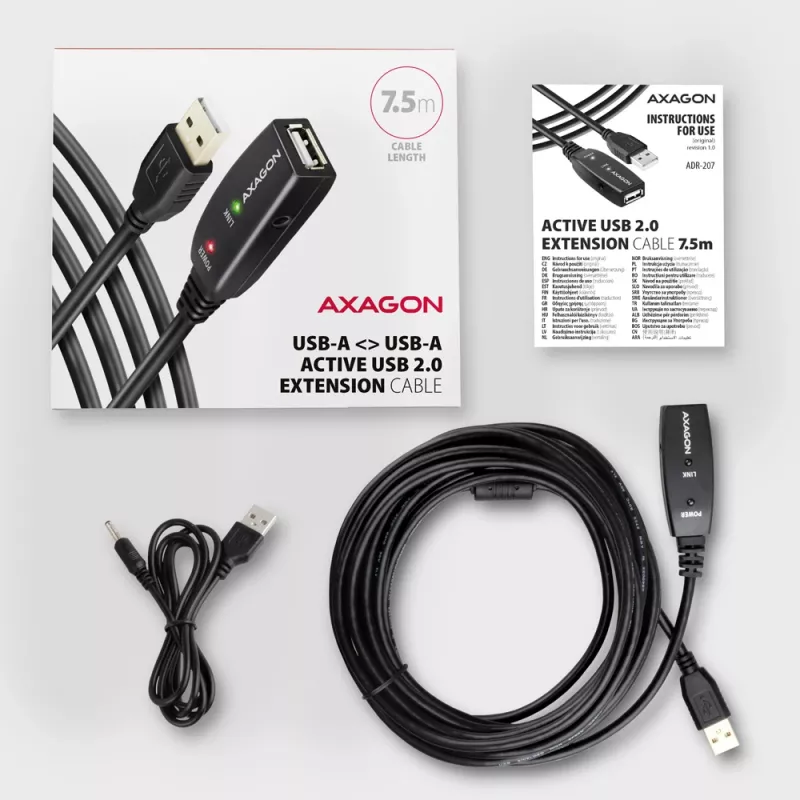 Axagon ADR-207 USB repeater cable 7.5 m USB 2.0 Black