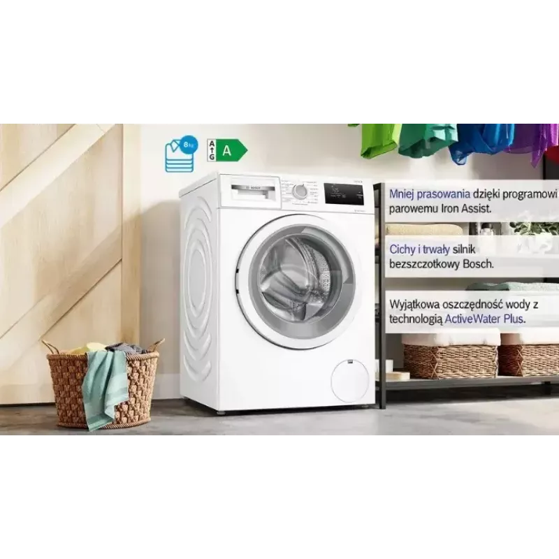 Front-load washing machine Bosch WAN2405MPL, 7 kg, 1200 RPM, A energy class, LED display, white
