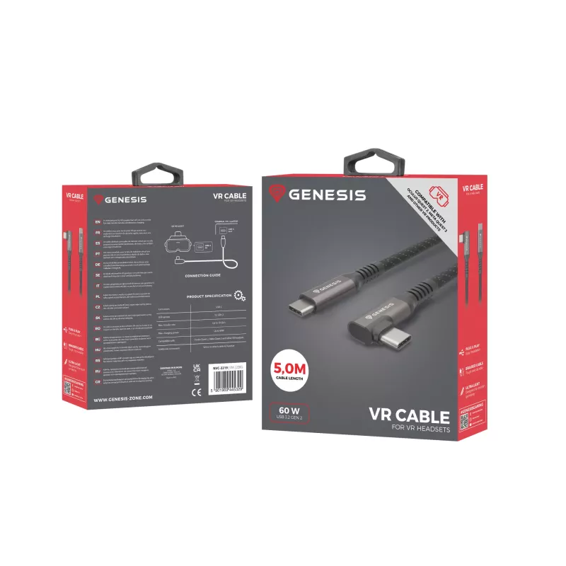 GENESIS NVC-2219 USB cable USB 3.2 Gen 2 (3.1 Gen 2) 5 m USB C Black, Grey
