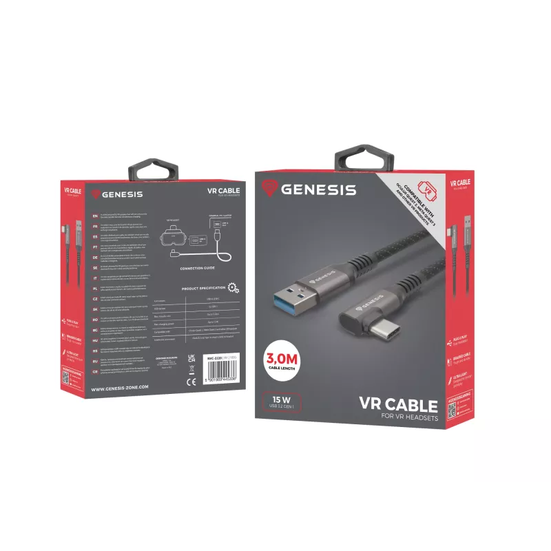 GENESIS NVC-2220 USB cable USB 3.2 Gen 1 (3.1 Gen 1) 3 m USB A USB C Black, Grey