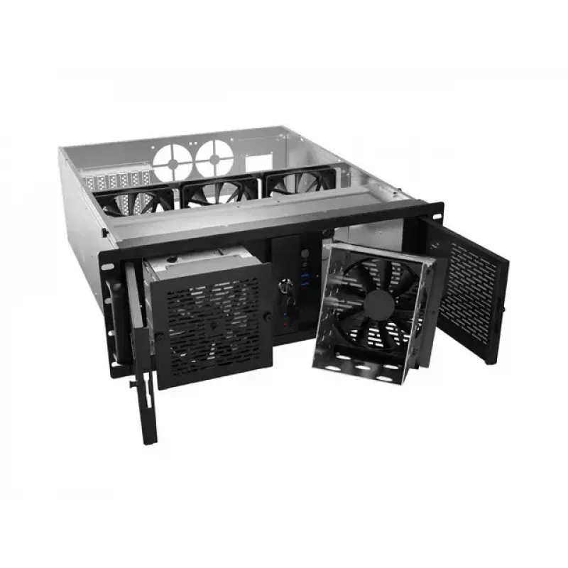 Lanberg SC01-5204-12B 4U Rackmount Server Chassis, Black, 5 Fans, Supports ATX/SSI EEB, 10x 3.5 inch Bays