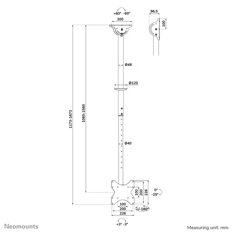 Ceiling Mount Neomounts CL35-340BL12 Max Weight 50kg for 23-42 inch Screens