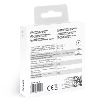 Wireless indoor mobile charger SAVIO LA-11, Qi 1.2, 15 W, white, 55×55×5 mm