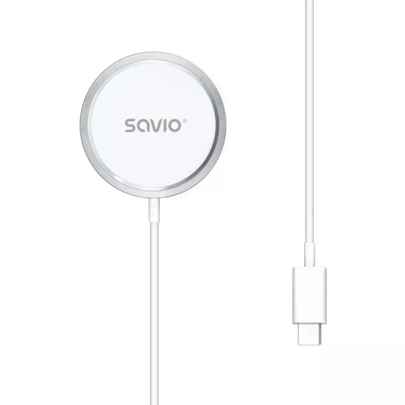 Wireless indoor mobile charger SAVIO LA-11, Qi 1.2, 15 W, white, 55×55×5 mm