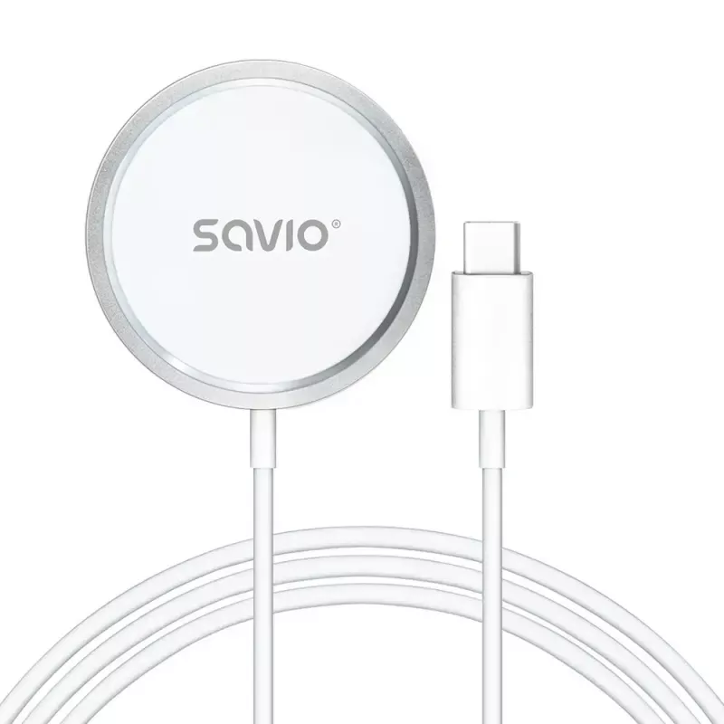 Wireless indoor mobile charger SAVIO LA-11, Qi 1.2, 15 W, white, 55×55×5 mm