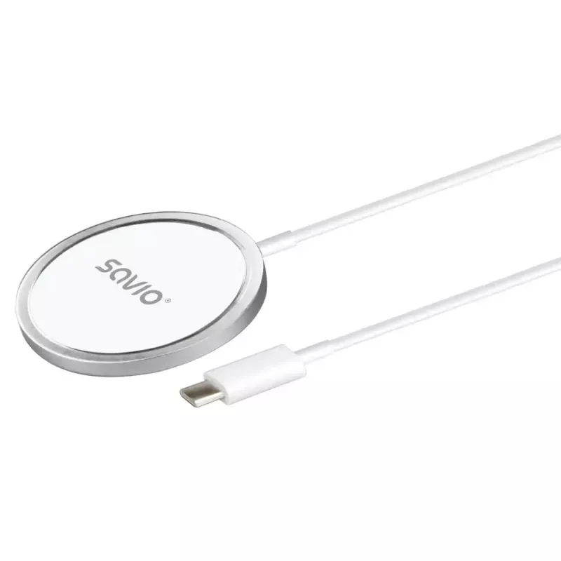 Wireless indoor mobile charger SAVIO LA-11, Qi 1.2, 15 W, white, 55×55×5 mm