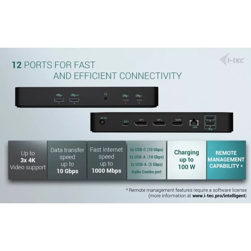 i-tec USB-C Intelligent Triple Display Docking Station + Power Delivery 100W