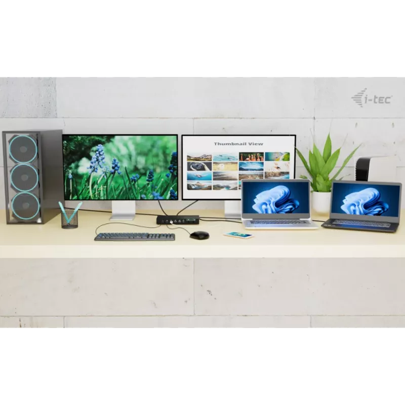 ITEC i-tec USB-C KVM Dock PRO for Three Hosts, Dual Video, 2x Power Delivery (max 92W), USB 3.2, 10 Gbps, Gigabit Ethernet