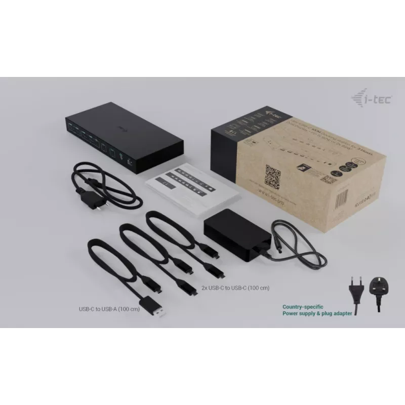ITEC i-tec USB-C KVM Dock PRO for Three Hosts, Dual Video, 2x Power Delivery (max 92W), USB 3.2, 10 Gbps, Gigabit Ethernet