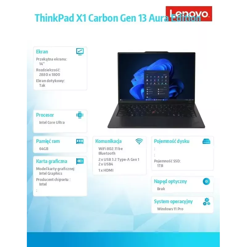 Laptop Lenovo ThinkPad X1 Carbon G13 14.0 2.8K Ultra 7 265U 64GB 1TB INT W11Pro