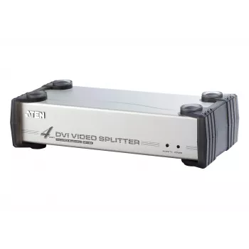 ATEN 4-Port DVI Audio/Video Splitter, DVI, 4x DVI-I, 1920 x 1200 pixels, Black, Silver, Metal, Full HD