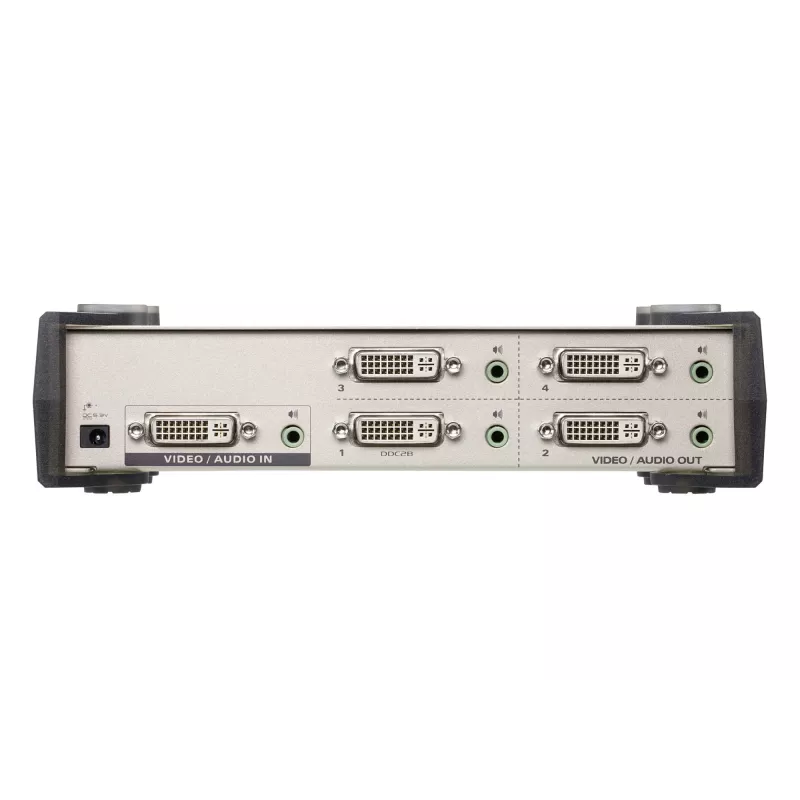 ATEN 4-Port DVI Audio/Video Splitter, DVI, 4x DVI-I, 1920 x 1200 pixels, Black, Silver, Metal, Full HD
