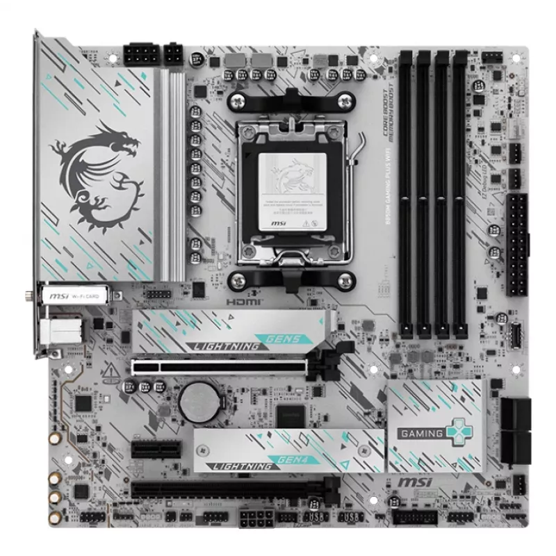 Motherboard MSI B850M GAMING PLUS WIFI — AMD B850, Socket AM5, micro ATX, DDR5, 4x DIMM, 3x M.2, Wi‑Fi 7, 5Gb LAN