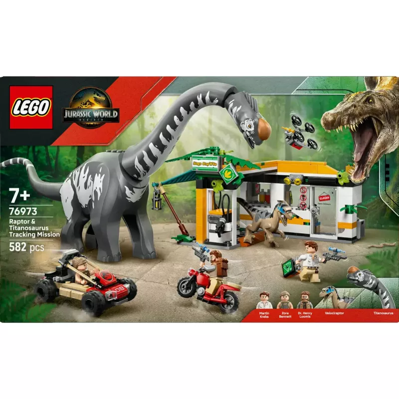 LEGO Jurassic World set 76973 — Raptor & Titanosaurus with 3 figures, 582 pieces, ages 7+